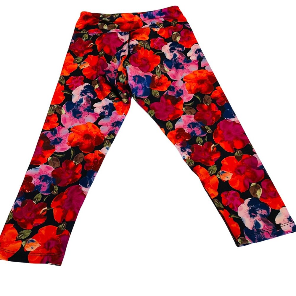 KOS USA Womens Floral Print Leggings Size S Stretch Fitness Capri Leggings - Picture 2 of 7